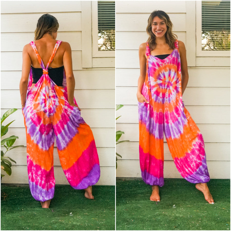 Boho Gypsy Dream Hand Dyed Hippie Racerback Dungarees Jumpsuit Romper