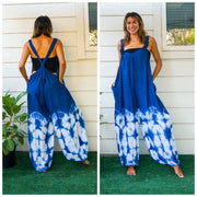 Ocean Drift Tie-Dye Dungarees – Hand-Dyed Shibori Boho Jumpsuit with Pockets