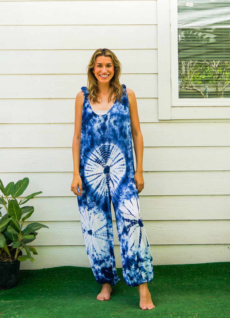 Indigo Petal Racerback Dungarees Jumpsuit Romper
