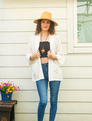Organic Crinkled Double Gauze Cotton Kimono Blouse Cardigan with Pockets