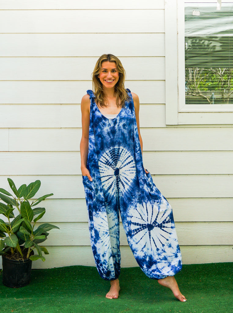 Indigo Petal Dungarees Jumpsuit