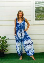 Indigo Petal Racerback Dungarees Jumpsuit Romper