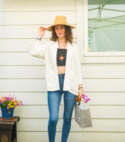 Organic Crinkled Double Gauze Cotton Kimono Blouse Cardigan with Pockets