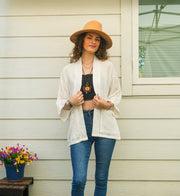 Organic Crinkled Double Gauze Cotton Kimono Blouse Cardigan with Pockets