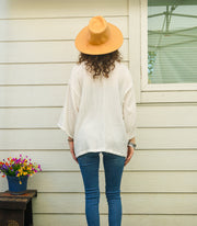 Organic Crinkled Double Gauze Cotton Kimono Blouse Cardigan with Pockets