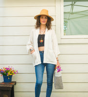 Organic Crinkled Double Gauze Cotton Kimono Blouse Cardigan with Pockets