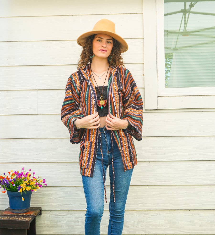 Color Weave Cover Up Hooded Jacket Cardigan with Pockets