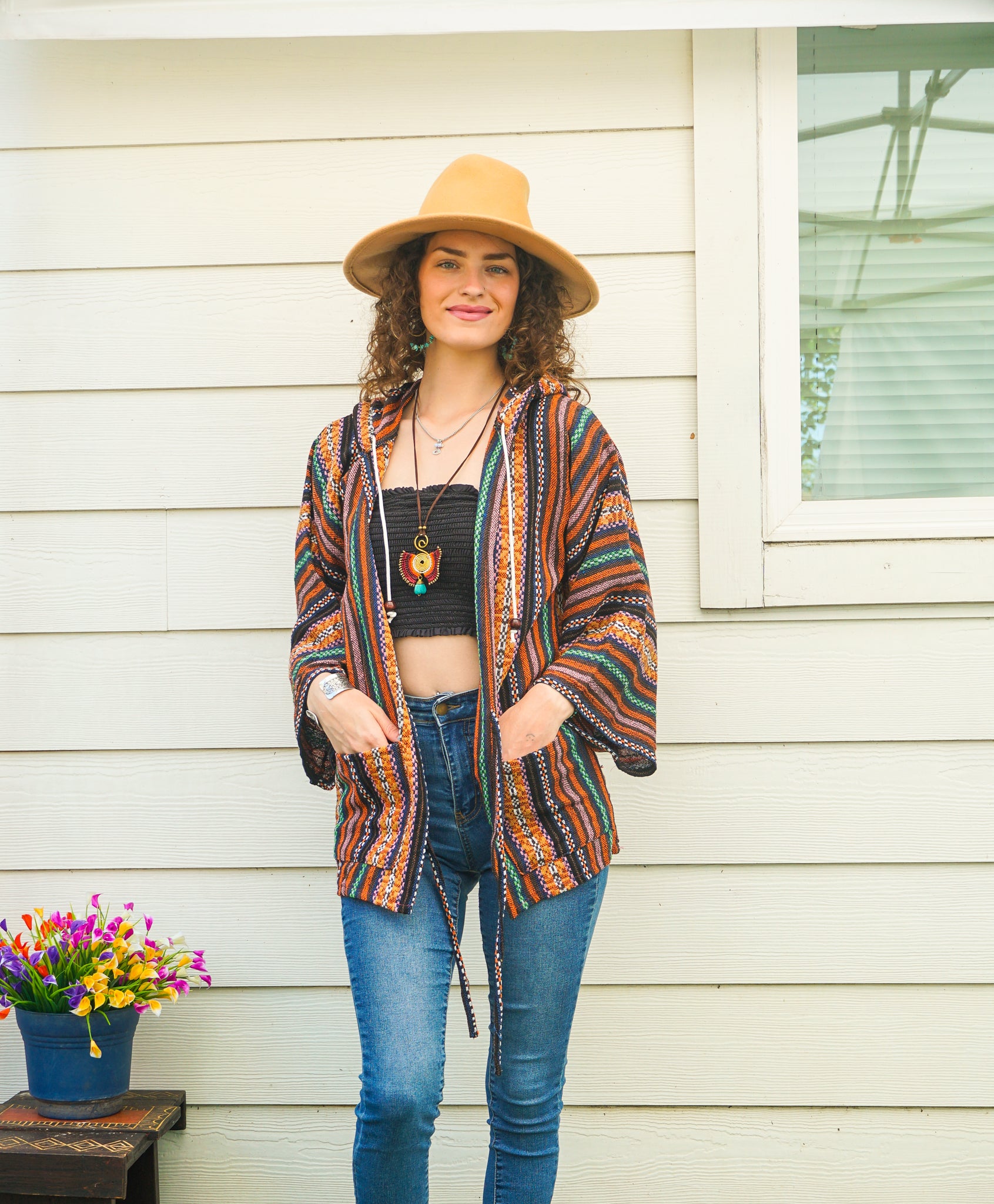 Color Weave Cover Up Hooded Jacket Cardigan with Pockets