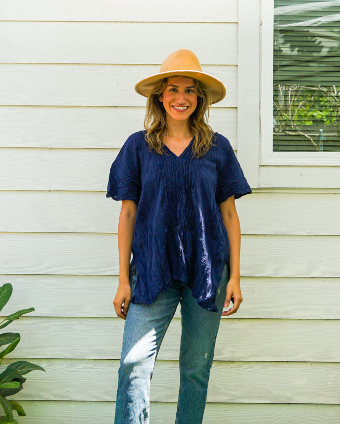 Navy Gauze Blouse