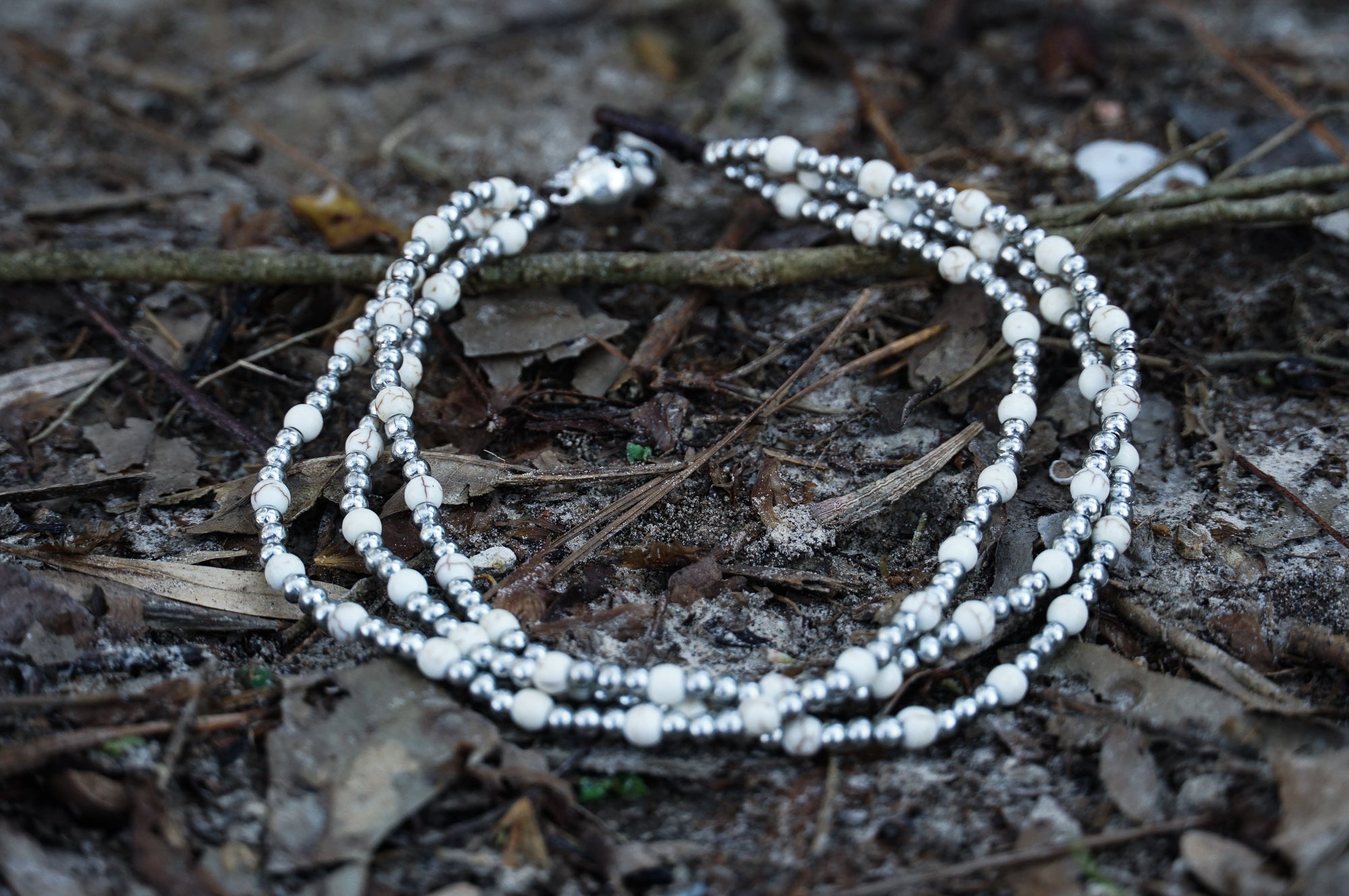 Triple Strand White Turquoise Boho Silver Anklet