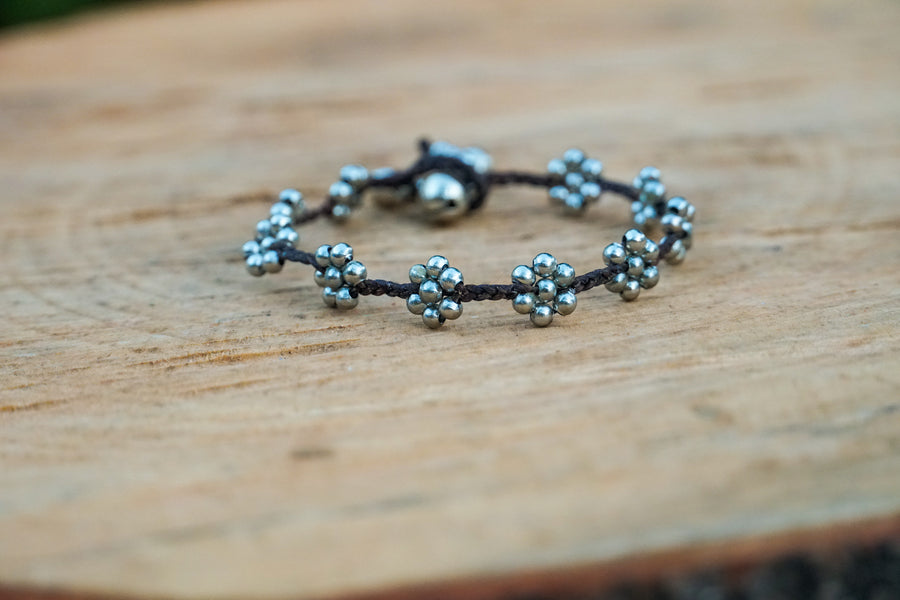 Floral Bead Bracelet – Silver | Minimal Boho Style