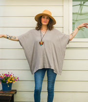Kaftan Top – Stone Taupe | Organic Double Gauze Cotton