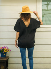 Black Double Gauze Kaftan Top