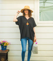 Black Double Gauze Kaftan Top