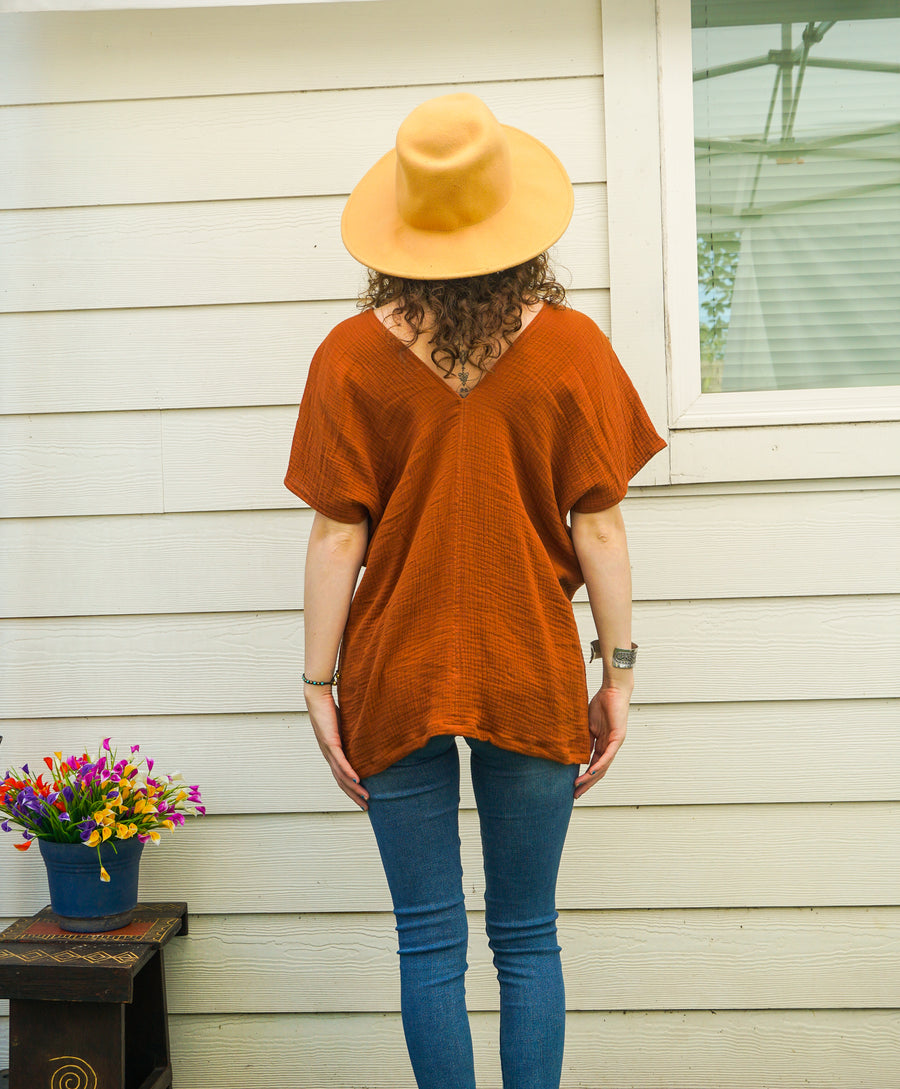 Terracotta Rust Double Gauze Kaftan Top