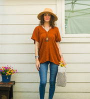 Terracotta Rust Double Gauze Kaftan Top