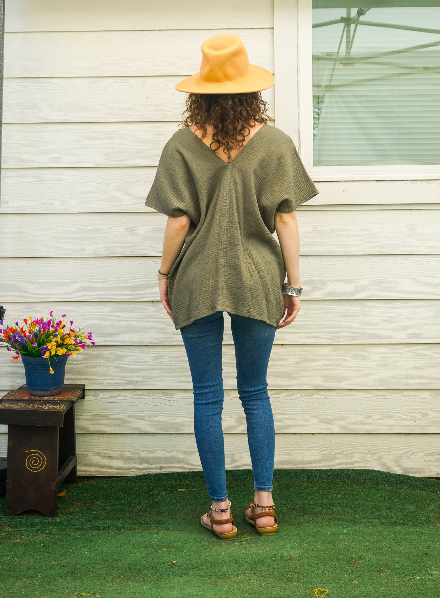 Olive Double Gauze Kaftan Top