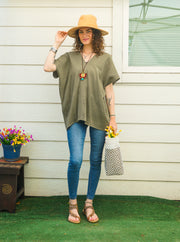 Olive Double Gauze Kaftan Top