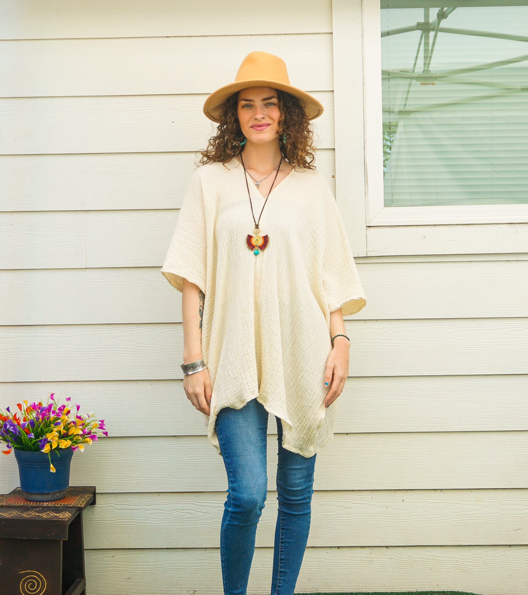 Kaftan Top – Soft Ivory | Organic Double Gauze Cotton