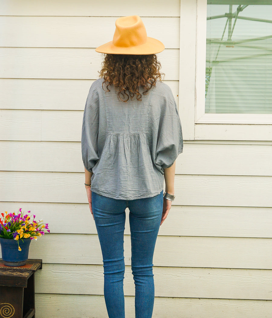 Light Gray Raw Natural Cotton Gauze Boho Minimalist Blouse