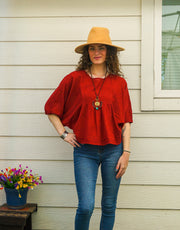Burgundy Raw Natural Cotton Gauze Boho Minimalist Blouse