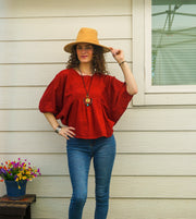 Burgundy Raw Natural Cotton Gauze Boho Minimalist Blouse