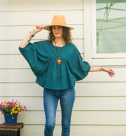 Teal Raw Natural Cotton Gauze Boho Minimalist Blouse