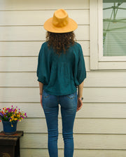 Teal Raw Natural Cotton Gauze Boho Minimalist Blouse