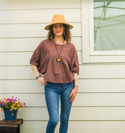 Dusty Rose Raw Natural Cotton Gauze Boho Minimalist Blouse
