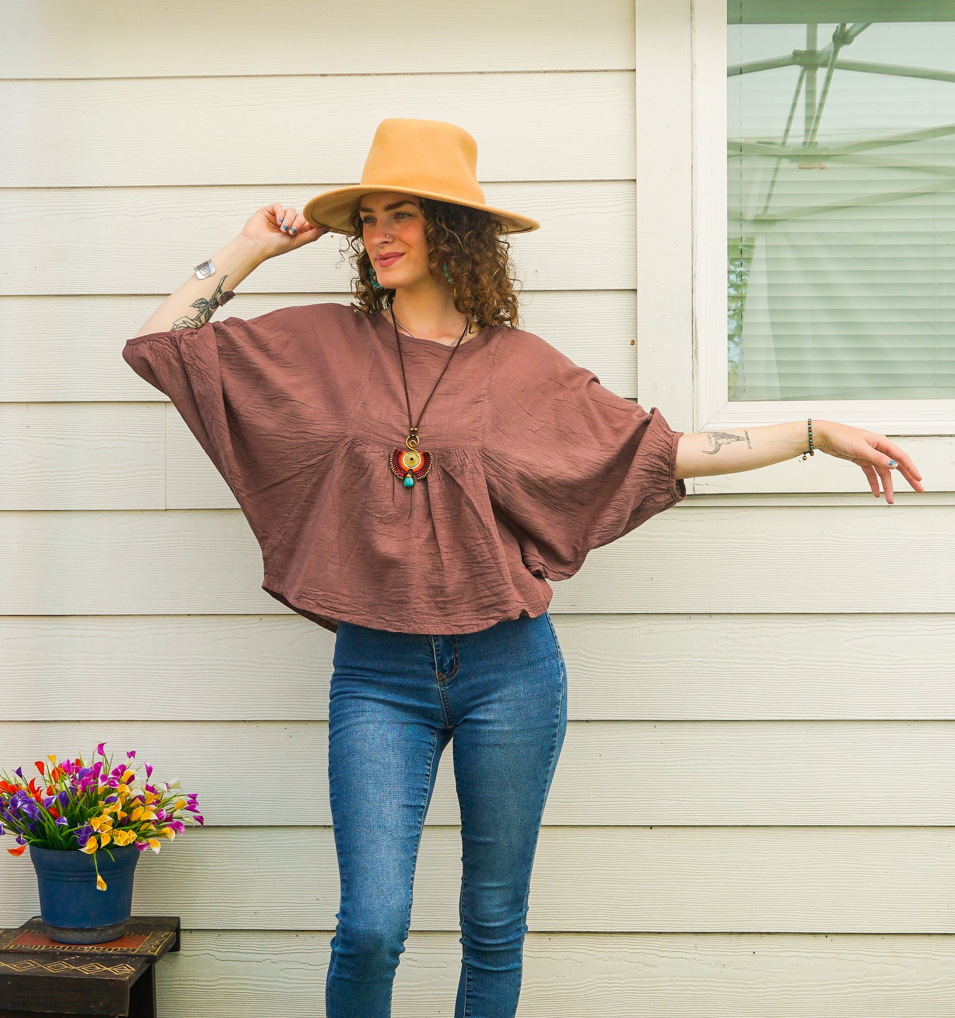 Dusty Rose Raw Natural Cotton Gauze Boho Minimalist Blouse