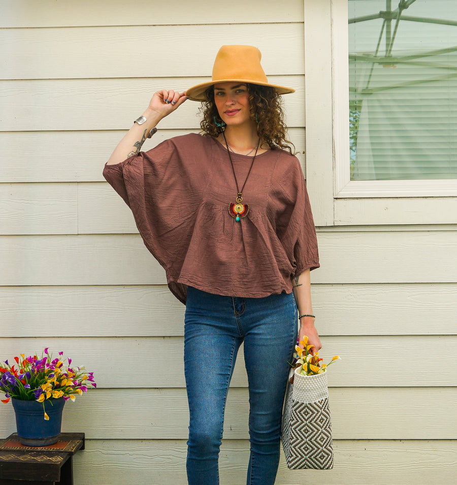 Dusty Rose Raw Natural Cotton Gauze Boho Minimalist Blouse