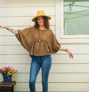 Brown Raw Natural Cotton Gauze Boho Minimalist Blouse