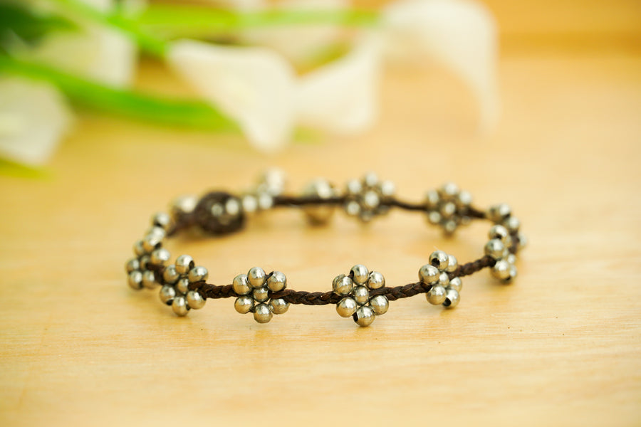 Floral Bead Bracelet – Silver | Minimal Boho Style