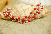 Red and Silver Beaded Bracelet