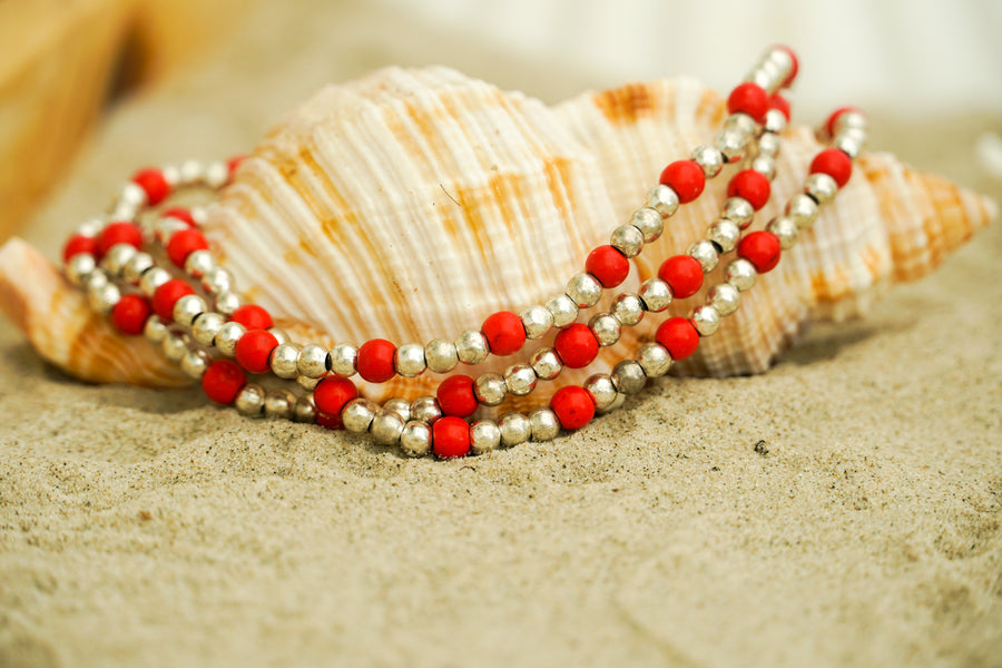 Red and Silver Beaded Bracelet