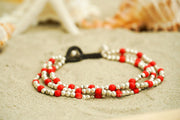 Red and Silver Beaded Bracelet