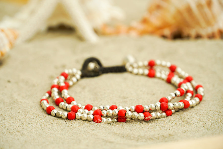 Red and Silver Beaded Bracelet