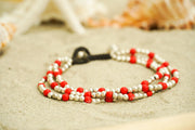 Red and Silver Beaded Bracelet