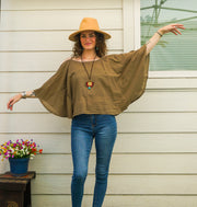 Stone Taupe Organic Cotton Gauze Kimono Blouse