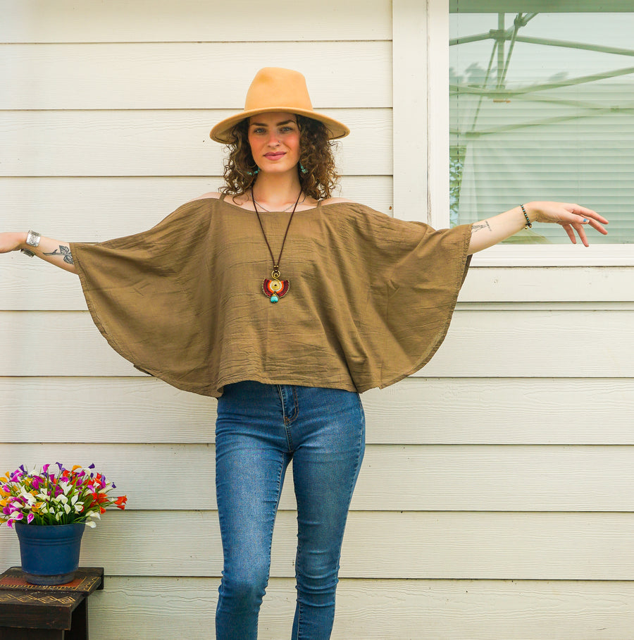 Stone Taupe Organic Cotton Gauze Kimono Blouse