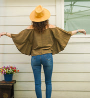 Stone Taupe Organic Cotton Gauze Kimono Blouse