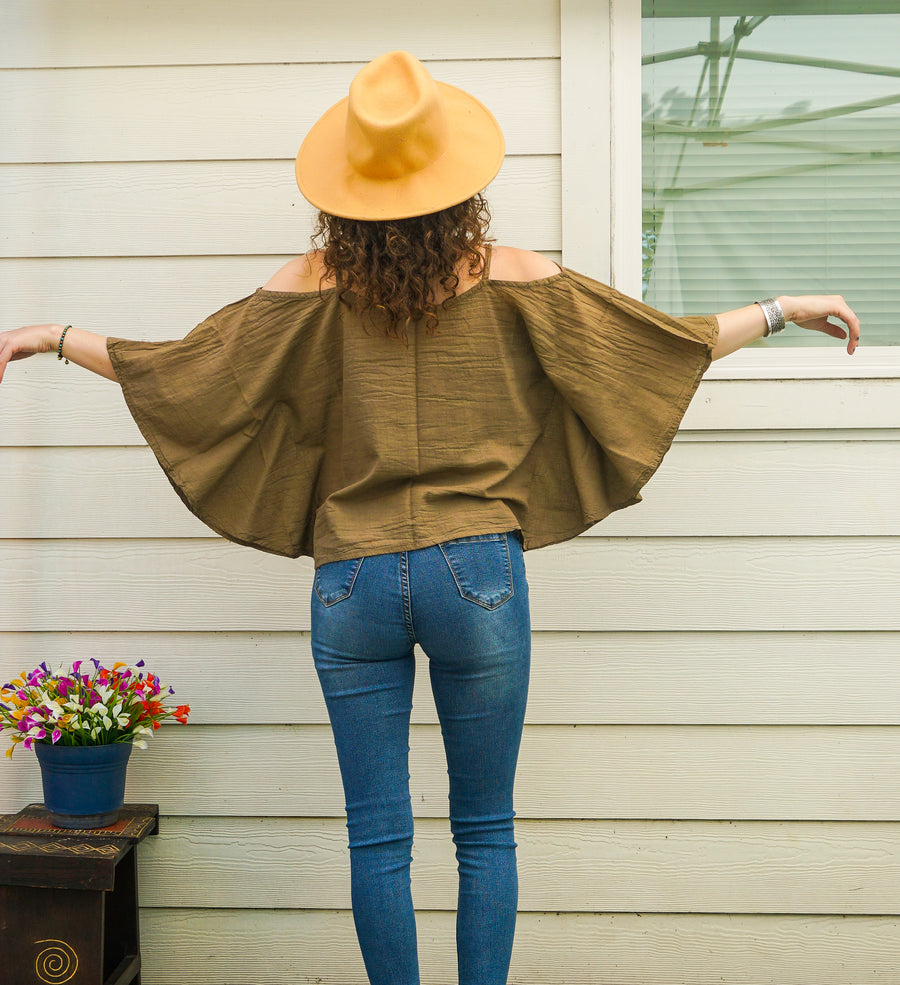 Stone Taupe Organic Cotton Gauze Kimono Blouse
