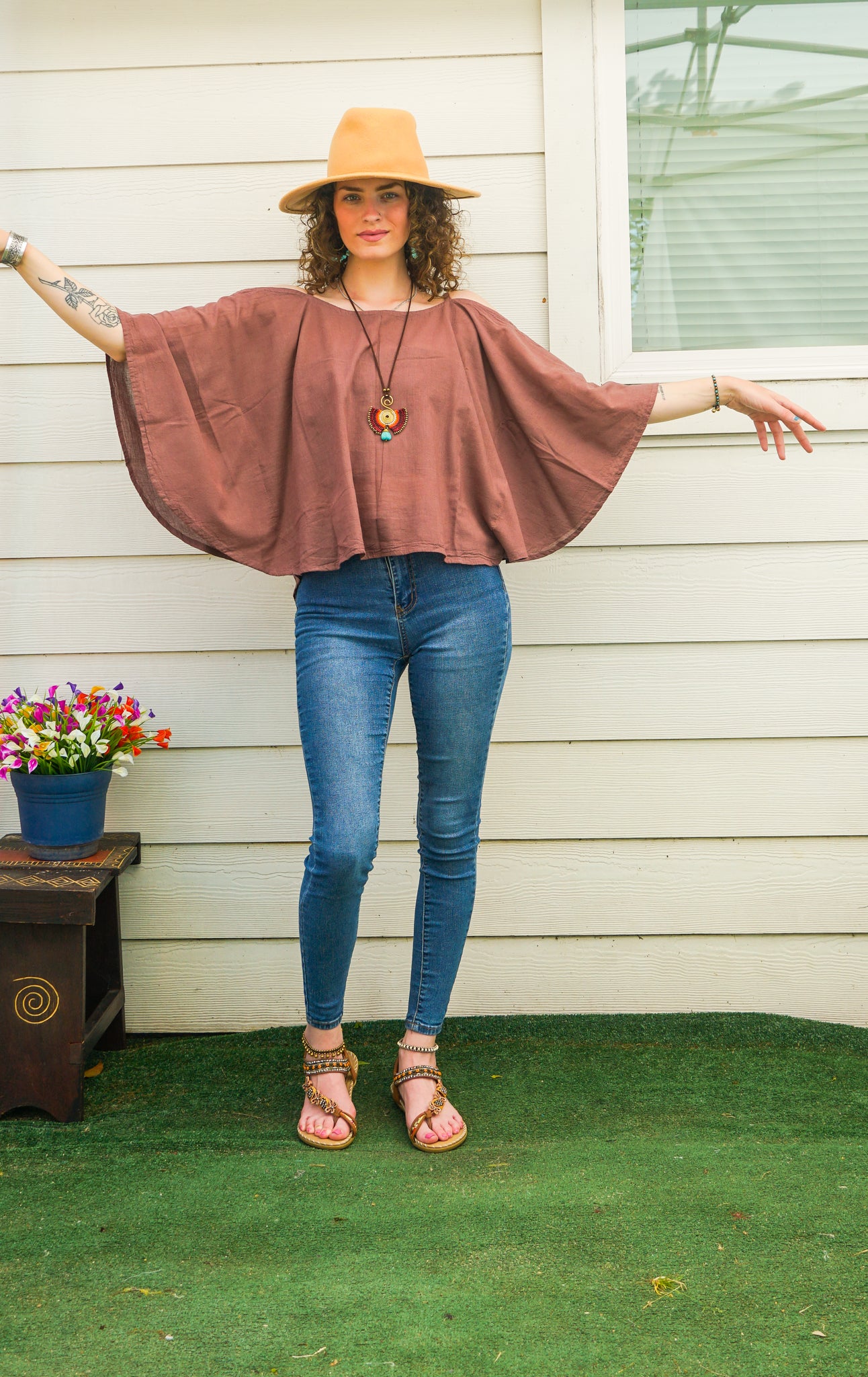 Dusty Rose Organic Cotton Gauze Kimono Blouse