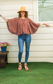 Dusty Rose Organic Cotton Gauze Kimono Blouse
