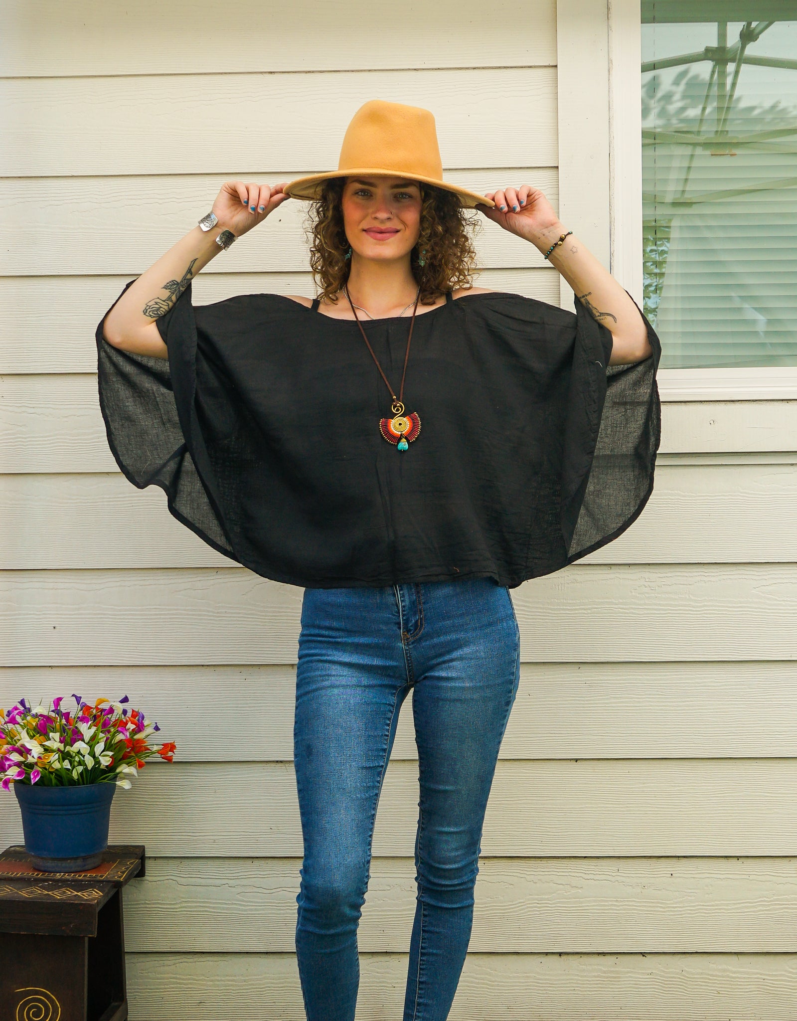 Black Gauze Flow Top