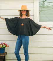 Black Organic Cotton Gauze Kimono Blouse