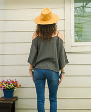 Stone Gray Organic Cotton Gauze Kimono Blouse