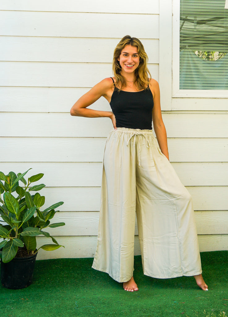 Soft Ivory Wide Leg Palazzo Pants