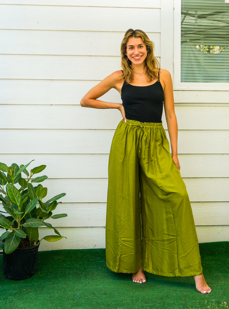Lime Green Wide Leg Palazzo Pants