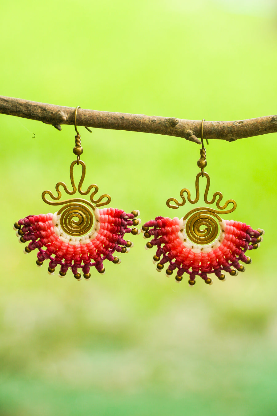 Blush Flame Spiral Micro Macrame Boho Earrings
